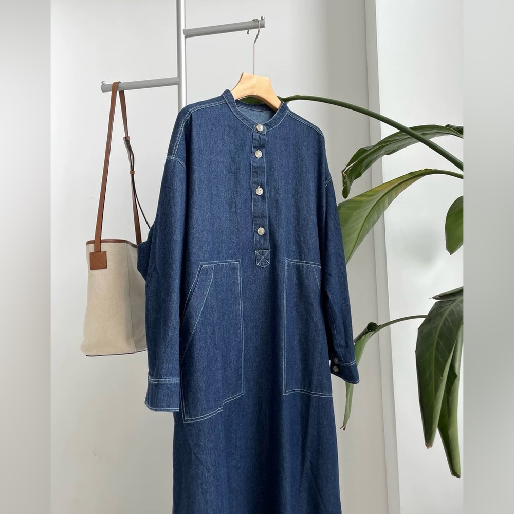Oversized Vintage-Inspired Denim Shirt Dress